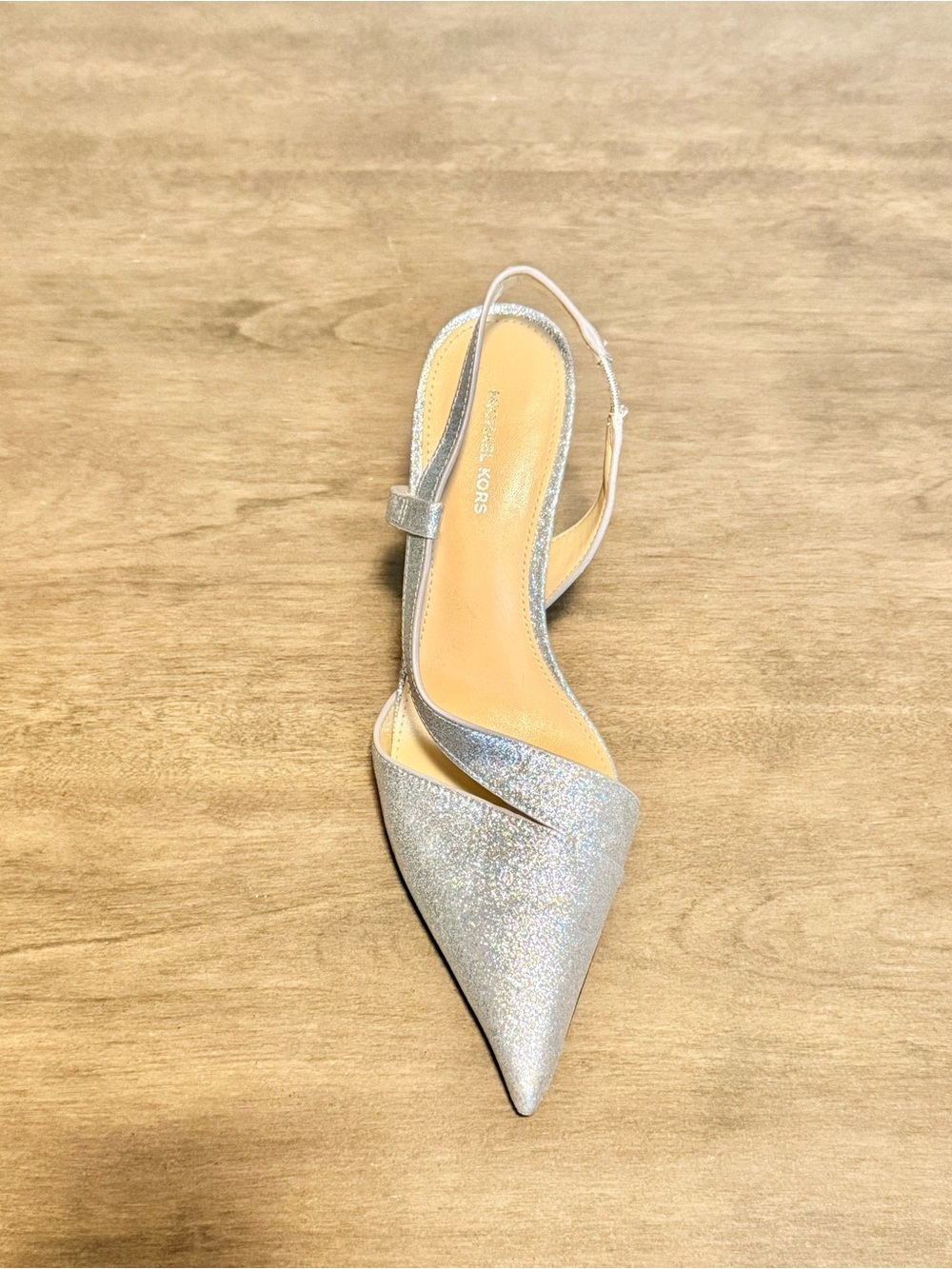 Michael Kors “Brand New” Silver Glitter Slingback Pointed-Toe Heels - Picture 3 of 13